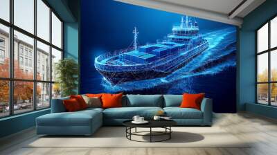 Cargo Ship it  Wireframe plexus style  Illustration Wall mural