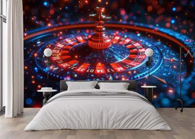 Casino roulette wheel with a ball spinning around, symbolizing the excitement and chance of gambling Wall mural