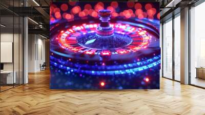 Casino roulette wheel with a ball spinning around, symbolizing the excitement and chance of gambling Wall mural