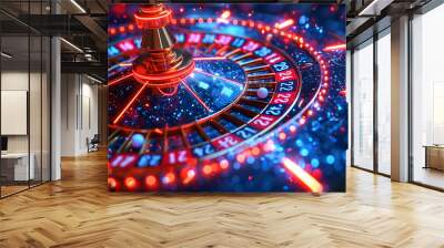 Casino roulette wheel with a ball spinning around, symbolizing the excitement and chance of gambling Wall mural