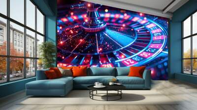 Casino roulette wheel with a ball spinning around, symbolizing the excitement and chance of gambling Wall mural