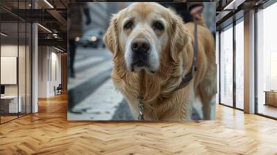 human with helpful guide dog in city streets  Wall mural