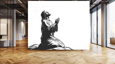 Illustration of Jesus Christ kneeling in prayer with a radiant sun halo behind him, symbolizing faith, spirituality, and devotion.
 Wall mural