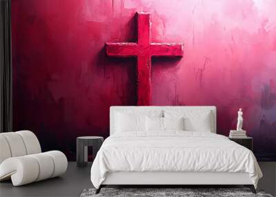 Minimalistic illustration of a black cross centered on a plain white background, emphasizing simplicity and contrast.
 Wall mural