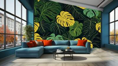 seamless texture with monster leaves in flat art style
 Wall mural