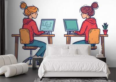 streamer girl sitting on a computer chair vector flat line style 


 Wall mural