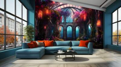 beautiful magic interior with flowers and windows Wall mural