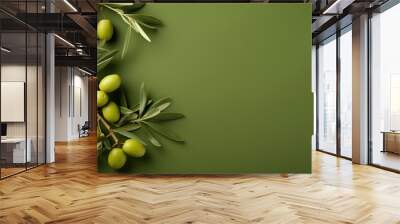 olive branch with green olives on color background Wall mural