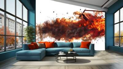 Combat helicopter explosion in the air from a missile hit isolated on the transparent background Wall mural