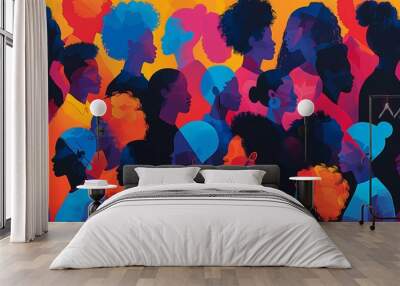 Vibrant and colorful illustration of diverse people from various ethnicities,DEI theme strategy. Wall mural