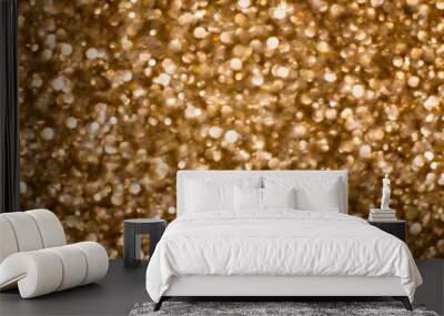 Shiny golden lights with glitter bokeh texture effect Christmas decoration abstract background Wall mural