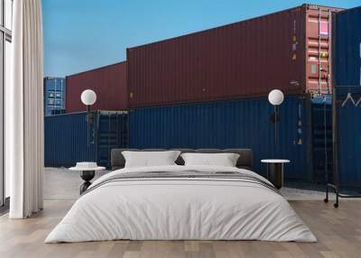 Shore crane loading containers in fiscal warehouse Logistics Wall mural