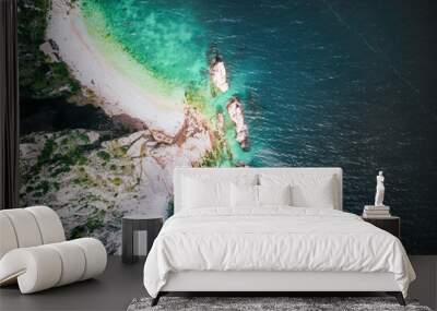 aerial view of a beautiful beach and sea with crystal clear water in the conero coast, italy Wall mural