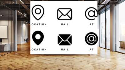 Contact information icon set in line style. Business card, Home, Phone, Location, Address, Website, mail, fax, user simple black style symbol sign for apps and website, vector illustration. Wall mural