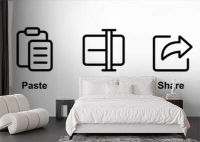 Cut, copy, paste, rename, share, save and delete simple icon symbol collection in line and glyph style,	 Wall mural