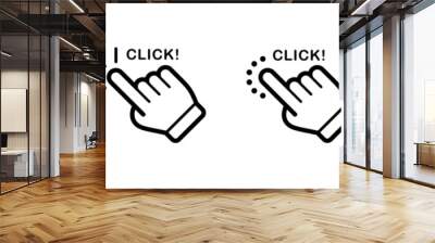 Hand click icon set in line style. Click here, Hand clicking, finger, Touch screen, pointer, cursor, gesture, mouse press push simple black style symbol sign for apps and website, vector illustration. Wall mural