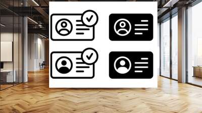 ID Card icon set. ID Card with Circle tick approved symbol. Driver's license Identification card icon symbol, vector illustration Wall mural