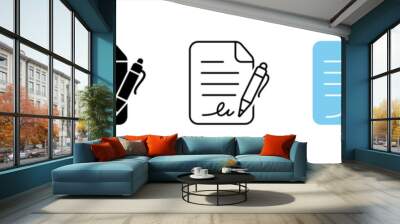 Pen signing a contract with signature icon set in line style. business management symbol. Pen, Signature, Paper signs, vector illustration Wall mural