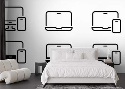 Responsive digital devices icon set in line style. digital display, desktop, computer, laptop, tablet, smartphone screen simple black style symbol sign for apps and website, vector illustration. Wall mural