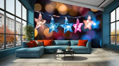 Garland with stars on a blurred background Wall mural