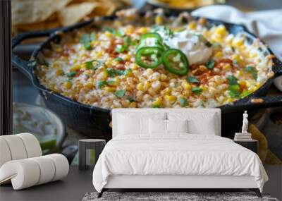 Mexican Street Corn Dip. Mexican Corn Dip with Fresh Lime and Tortilla Chips Wall mural