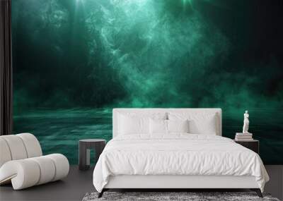 Mystical green smoke on a dark concrete floor. Abstract background concept for Wall mural