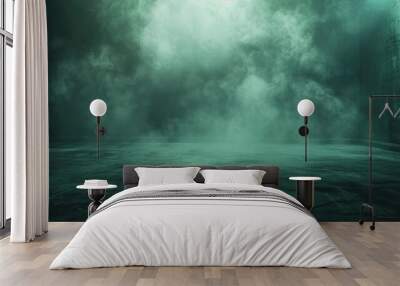 mystical green smoke on a dark concrete floor. abstract background concept for Wall mural