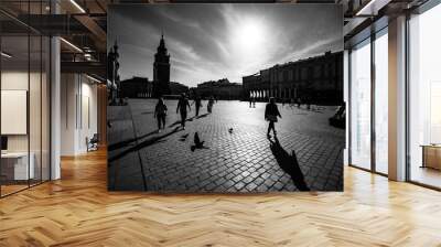 Cracow Market Square before 3rd May, black and white photography Wall mural