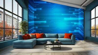 Digital conceptual image circuit microchip on blue background Wall mural