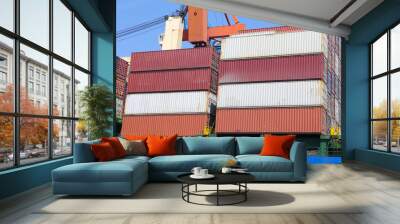 Container Ship in port Wall mural