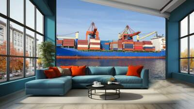 Container Ship in port Wall mural