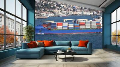 Container Ship in Sea Wall mural