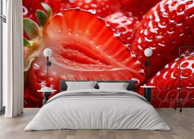 Macro shot of half cut strawberry Wall mural