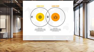 Business diagram with 2 circular elements with arrows. Vector flat concept of two business options to choose from. Infographics modern design for flowchart, timeline, web, graph, presentation Wall mural