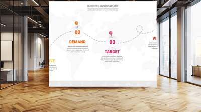 Business infographic timeline with 4 paths and circles. Modern timeline with four steps, options, and processes. Presentation infographics template Wall mural