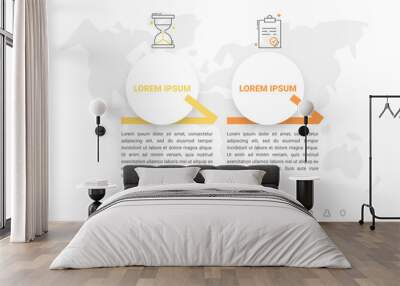 Business vector infographic design template. Circle timeline with icons and 2 two arrows or steps. Used for process diagram, presentations, workflow layout, info graph, banner, flow chart Wall mural