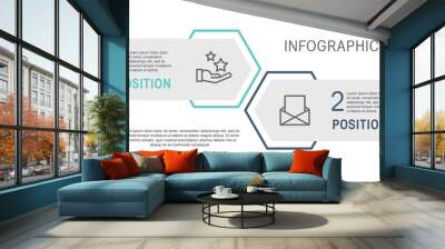 Flat line vector illustration. Infographic template with two elements, hexagons, rectangle. Timeline step by step. Designed for business, presentations, web design, diagrams, training with 2 steps Wall mural