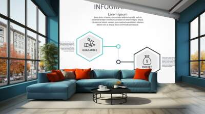 Flat line vector illustration. Infographic template with two elements, hexagons, text. Timeline step by step. Designed for business, presentations, web design, diagrams, training with 2 steps Wall mural