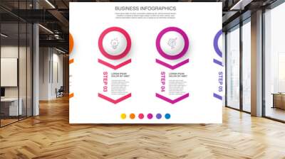 Infographics with six rhombus. Business elements are placed in horizontal row. Modern concept with 6 successive steps for project progress. Flat design template. Vector illustration. Wall mural