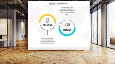 Line vector infographics with two circles and icons. Template with 2 steps for diagram, web, banner, presentations, flowchart, content, levels, chart, graphic Wall mural