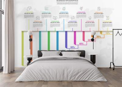 Line vector infographics. Creative of columns bar chart with 10 options. Modern comparison business table isolated on transparent background. Design timeline with data slide template Wall mural