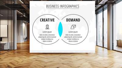 Line vector minimal infographic with circles. Modern timeline business concept with 2 steps by step for diagram, chart, flowchart, levels, graphic, app, web Wall mural