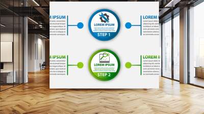 Modern vector illustration 3d. Template circle infographics with two elements and round chart. Designed for business, presentations, web design, diagrams with 2 steps, options, parts or processes Wall mural