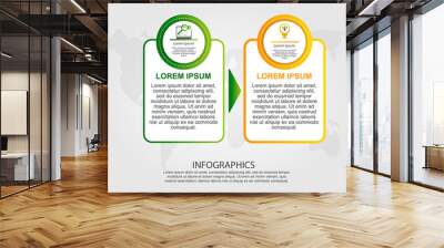 Modern vector illustration 3D. Template of circles and rectangles of infographics with two elements and arrows. Designed for business, presentations, web design, diagrams with 2 steps. Step by step Wall mural