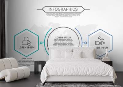 Modern vector illustration 3d. Template of circular infographics with two elements, hexagon. Contains map in the center. Designed for business, presentations, web design, diagrams with 2 steps Wall mural