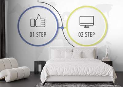 Modern vector infographic flat line template circles for two label, diagram, graph, presentation. Business concept with 2 options and arrows. For content, flowchart, timeline, workflow, marketing Wall mural