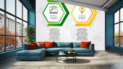 Timeline modern vector illustration 3D. Infographic template with two hexagon with arrows. Designed for business, presentations, web design, diagrams with 2 steps for workflow layout, annual report Wall mural