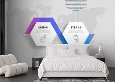 Vector business infographics. Timeline modern with 2 hexagons. Used for web design, marketing advertising, workflow layout, annual report, flowchart, chart Wall mural