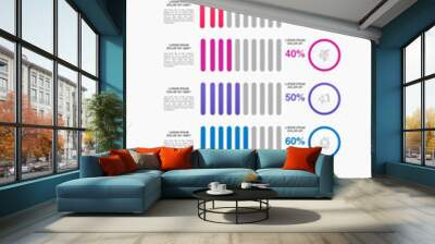 Vector infographic design template. Modern concept with 8 steps. Creative timeline with graph elements, percentage circles and icons. Performance analysis in percent Wall mural