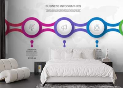 Vector infographic design template. Modern timeline concept with 9 steps, circles. Vector illustration used for diagram, workflow layout, banner, webdesign, presentations, flowchart Wall mural